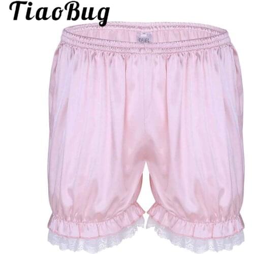 Men Soft Satin Sleep Bottoms Bloomers Lace Knickers Shorts Casual Summer Home Shorts Lightweight Boxer Loungewear Short Pants