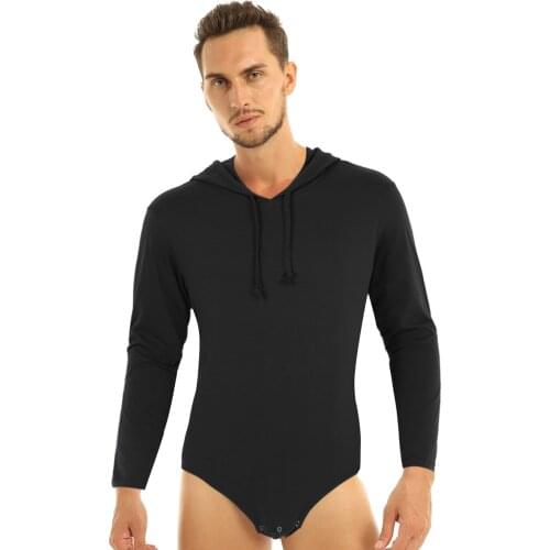 Men Adult One-piece Autumn New Hoody Long Sleeves Press Crotch Hoodie Bodysuit Romper Pajamas Mens Spring Autumn Winter Lingerie