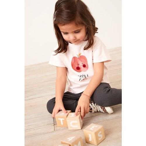 1-7Y Bebe Girls t shirt Brand Summer 100% Cotton Baby Girl Clothes Kids t-shirt Short Sleeve Infant Children Pink Tee Tops Apple