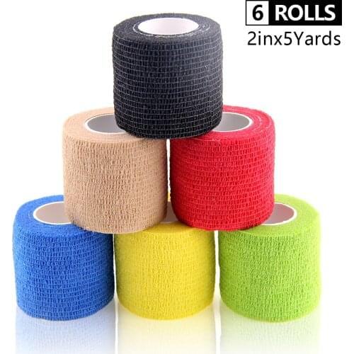 6 Rolls Self-Adhesive Bandage Waterproof Non Woven Gym Exercise Sport Tape Breathable Wrist Wraps Cohesive Bandage 5cm*4.5m