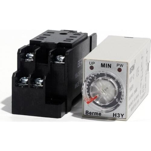 H3Y-2 DC12V Time Relay 6/10/30/60Minutes Timer Relay with Socket 8Pin Set Range Off Delay Timer with Base