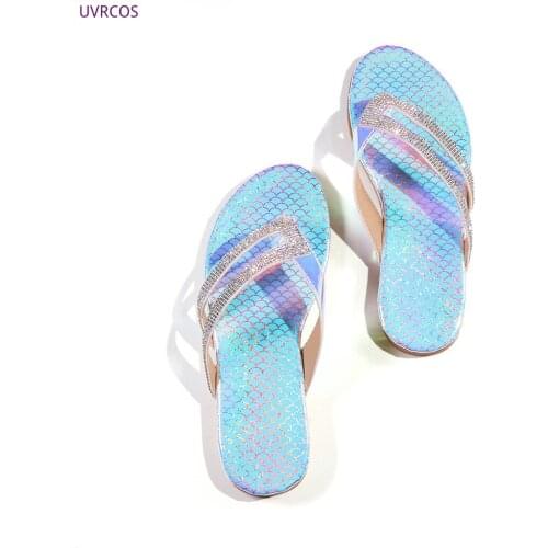 Ladies Rhinestones Sandals Summer Beach Slippers For Women Sandals Crystal Back Strap Shoes Woman Flat With Bling Comfort Sandal