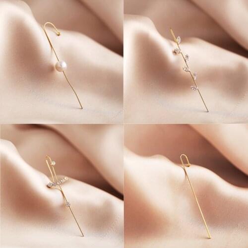 Vintage Crystal Ear Stud Earrings For Women Men Gold Chain Stud Earrings Imitation Pearl Ear Hook Cuff Earring Wedding Jewelry