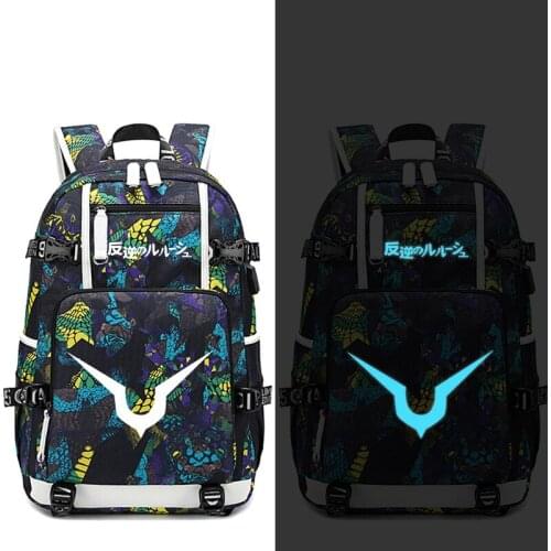 CODE GEASS Lelouch of the Rebellion Backpack USB Port Rucksack Bag Snake Pattern Student School Bags travel Shoulder Laptop Bag