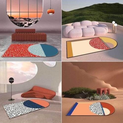 Nordic Fashion Simple Geometric Irregular Shaped Red Blue Yellow Color Block Living Room Bedroom Bedside Carpet Floor Mat