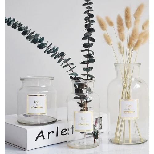 Nordic Transparent Glass Vase Home Hydroponic Plant Flowerpot Flower Arrangement Decoration Dried Flowers Vase Desktop Ornaments