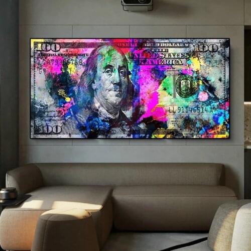Modern Popular Colorful Hundred Money Canvas Painting Abstract Graffiti Art Dollar Poster Print Creative Wall Picture Home Decor