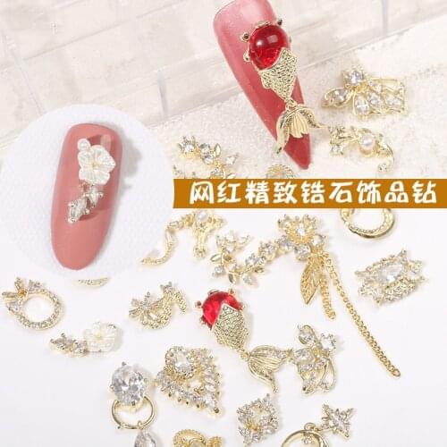 Manicure Zircon Nail Ornament Pentagonal Star Manicure Micro Drill Chain Love Gem Pendant Phototherapy Paste