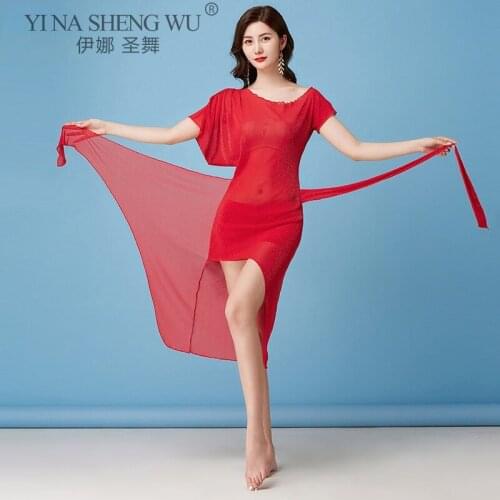 Belly Dance Skirt Charm Female Eastern Sexy Mesh Dress Practice Clothes Summer Elegant Profession Performance Exercise Clothing