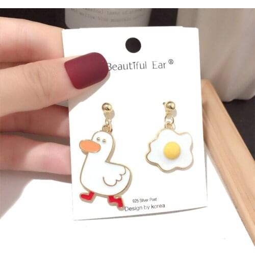 Cute Asymmetry Lovely Animals Earrings Drop Oil Egg Enamel Duck Stud Earring For Women Girl Earrings Jewelry E638