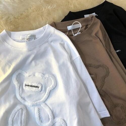 Women T-shirts Harajuku Girls Plus Size Tops Letter O-neck Summer Harajuku t shirt Hip Hop Bear Tops Casual Long Sleeve clothing