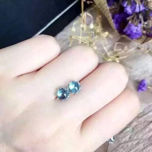 Natural topaz stone earrings 925 silver Natural blue gemstone earring women personality Elegant Fashion round for party