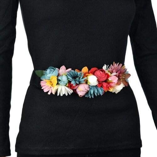 2018 Behomian Flower Belt For Women Elastic Flower Wreatth Waist Belt Fashion Floral Wasitband Caestus Girdle Female Dress Belt