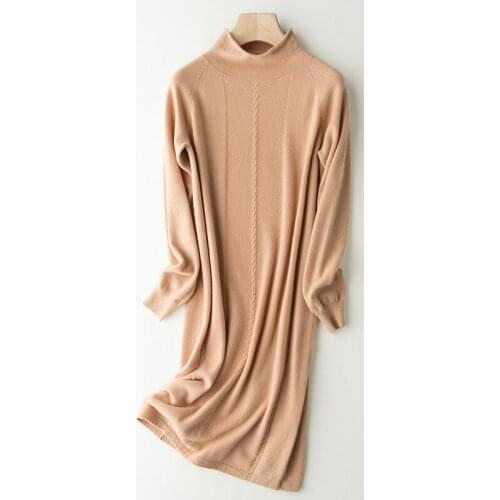 High-end Women Casual Long Sweater Dress Female Autumn Winter Turtleneck Long Sleeve Loose Knitted Sweaters Cashmere Dresses