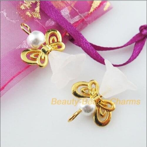 15Pcs Gold Color Wings Dancing White Angel Charms Pendants 17.5x24mm