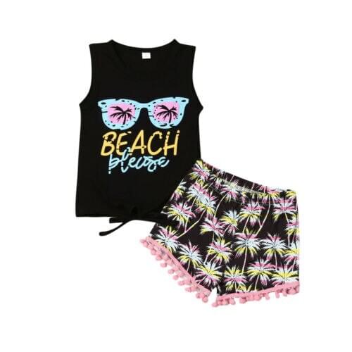Girl Clothes 2pcs Hot Newborn Baby Girls Floral Short Sleeve Top+ coconut tree print Shorts Outfits Sunsuit Costume