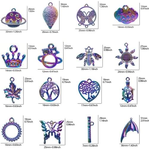 5Pcs/Lot Rainbow Color Crown Butterfly Planet Lock Charms Diy Pendant Women Keychain Earrings Jewelry Wholesale