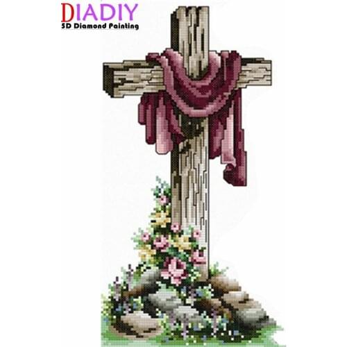 5D Diy Diamond Painting Religious Cross Landscape Diamond Embroidery Jesus Christian Religiou Icons Diamond Mosaic Cross Stitch