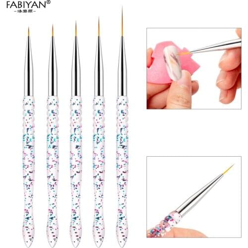 5Pcs/Set Nail Art Liner Painting Brush Acrylic Handle DIY UV Gel Grid Stripes Line Drawing Pen Manicure Tools 7/9/11/15/20mm