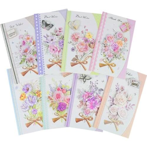 8Sheet/Set 3D Floral Print Paper Greeting Card with Envelope For Kid Adult Wedding Birthday Anniversary Invitation Postcard Gift