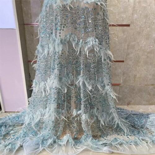 African Lace Fabric With feather beaded African tulle mesh lace fabric 2021 high quality lace nigerian lace fabric h68-13
