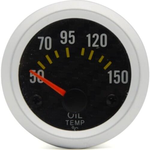 2" 52mm Auto Car Oil Temperature Gauge Analog Carbon Fibre Face 50-150 degrees Celsius White Background Light