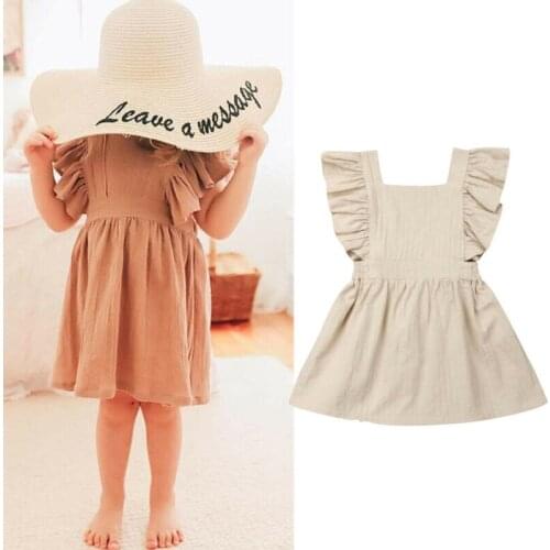 UK Toddler Baby Kid Girl Clothes Ruffle Sleeve Dress Sundress Cotton Linen