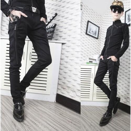 Spring autumn personality fashion casual harem pants mens trousers black red white feet pants for men pantalon homme zipper