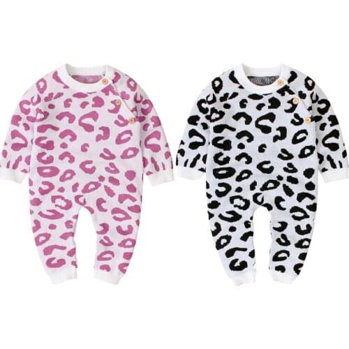 Emmababy Newborn Baby Boy Girl Winter Leopard Knitted Sweater Romper Jumpsuit Clothes Set