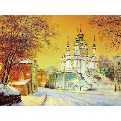 GATYZTORY Oil Painting By Numbers For Adults White House Snow Scenery Handpainted Kits Canvas Drawing Acrylic Paints DIY Gift