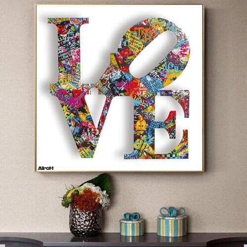 Graffiti Art LOVE Letter Canvas Painting Modern Abstract Colorful Poster and Print Wall Art Picture for Living Room Decor Cuadro