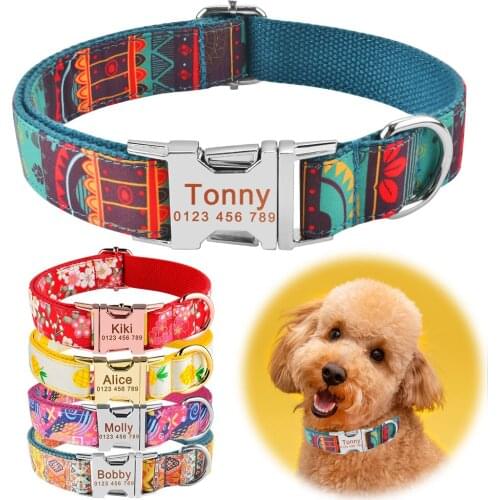 Engraved Adjustable Nylon Custom Name Free Dog Collar Personalized Nameplate Dogs Collars Small Large Medium Pet Printed ID Tag