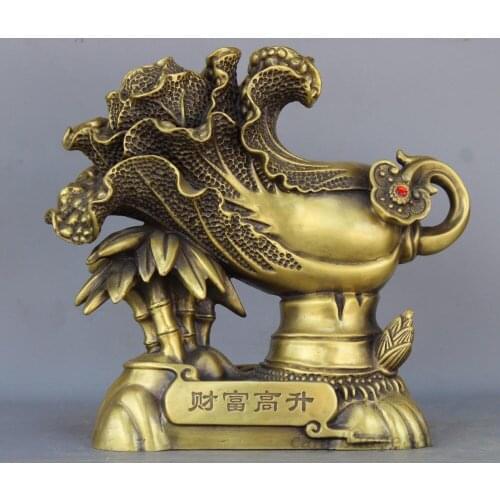 Exquisite China Brass Wealth Fengshui Chinese Cabbage Treasure Bai Cai Statue