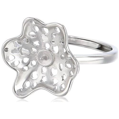 Ring Blank for 8mm-10mm Round Beads or Pearls White Gold Plated 925 Silver Ring Setting Adjustable Ring Base SR0348