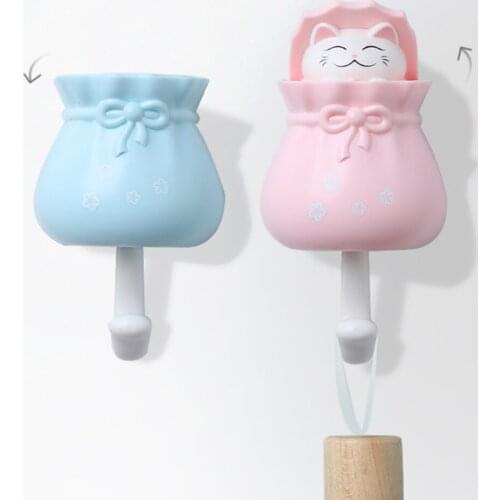 1/2PCS Household Cartoon Cat Decorative Hooks Key Holder Wall Mounted Adhesive Coat Hanger Hat Rack Sundries Organizer Accessori