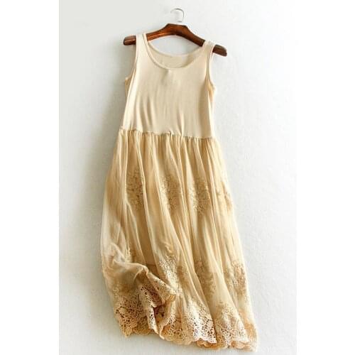 Lamtrip Lolita Princess Floral Embroidery Sleeveless Modal Lace Layers Beach Tank Dress 2021