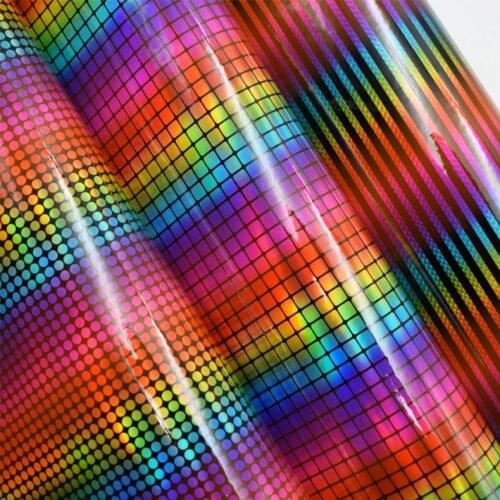 Synthetic PU laser stripe rainbow mirror leather material