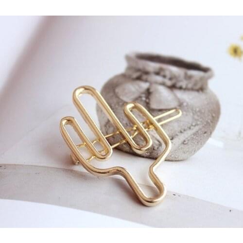 Minimalist Hollow Western Cactus Shape Side Hair Clips Women Girl Metal Alloy Geometry Polished Hairpins Decorated Barrette