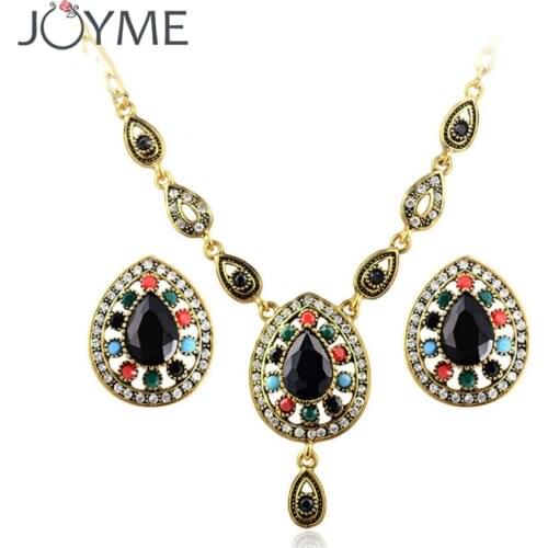 Joyme Wedding Turkish Bridal Jewelry Sets For Women Black Necklace And Earrings Water Drop Jewellery African Beads Jewelry Set