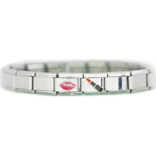 Stainless Steel Wholesale Composable links Classic 9mm Sexy Women lipstick lip Italian charm link bracelet fit Zoppini Nomiation