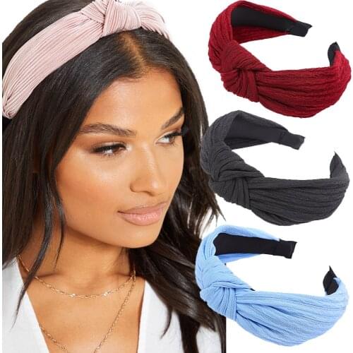 Haimeikang Solid Color Bezel Head Hoop Knot Women Hairbands Girls Headbands Ins Wide Women Headwear Fashion Hair Accessories