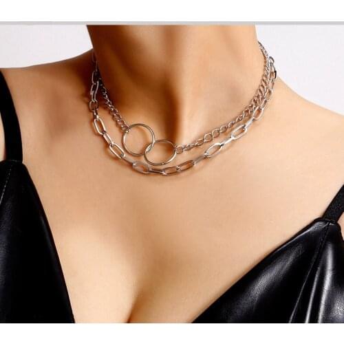 Necklace Metal Punk Style Double Circle Necklace Fashion Personality Clavicle Chain Female Jewelry Gift