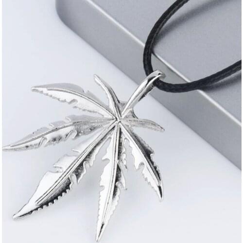 For Women Stainless Steel Pendant Mens Maple Leaf Leather Rope Necklace Silver Necklace