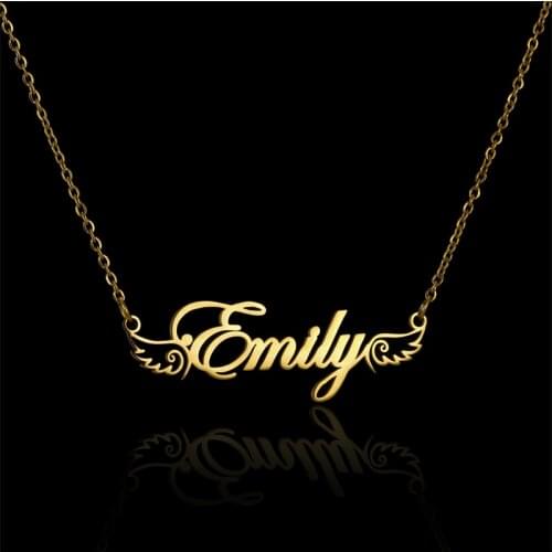 Stylisteel Custom Name Necklace with Wings Gold Stainless Steel Engraving Letter Pendant Necklace Female Exclusive Nameplate