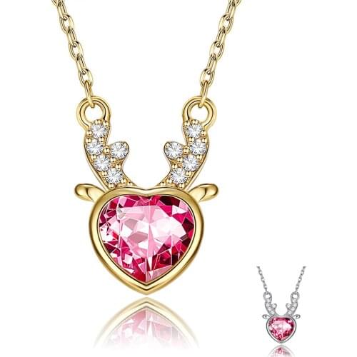 SILVERHOO S925 Sterling Silver Necklace For Women Cubic Zirconia Red Heart Fawn Necklace Delicate Fashion Necklace Trend 2021