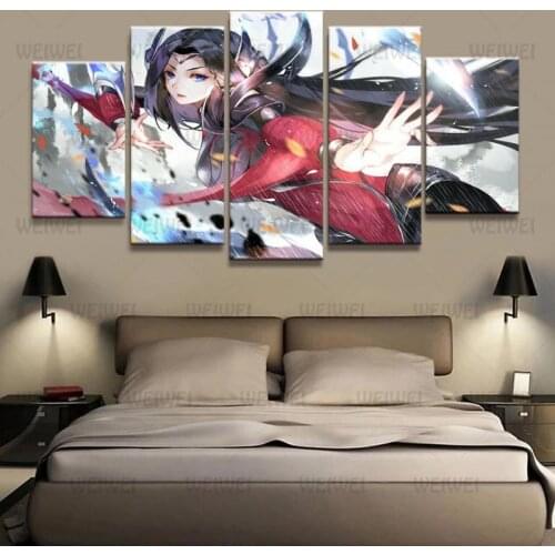Poster Anime Girl with Blue Eyes In Red Dress Home Wall Decoration for Bedroom and Living Room Art Canvas Painting Frameless
