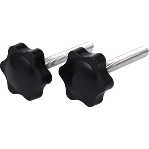 2Pcs M8 X 60Mm Male Thread Plastic Screw On Button Clamp Head Star Black Handle