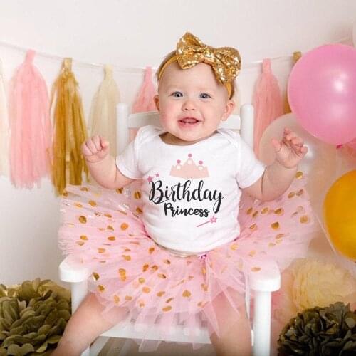 0-24m Birthday Princess Baby Short-sleeved First Birthday Party Sets Girls Pink Tutu Cake Suit Baby Girls Outfits Shower Gift