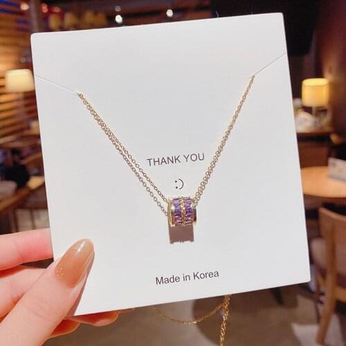 Simple Charms Purple Rhinestone Pendant Necklaces For Women Fashion Jewelry 2021 New Cute Trendy Good Gift