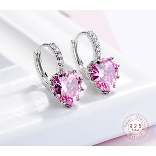 Luxury Colorful Heart Band Real Pure Silver color Jewelry AAA Cubic Zirconia Crystal Earrings Fashion Women Favourites